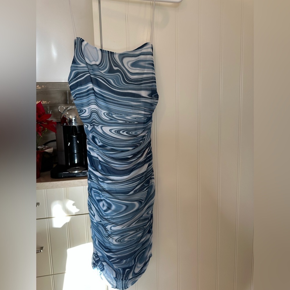 Blue and White Swirl Pattern Mini Dress